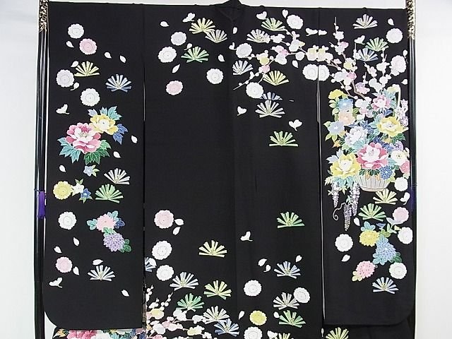 平和屋本店■極上　振袖　友禅　作家物　吉祥花車文　黒地　逸品　DZAA1325kh4 - 平和屋