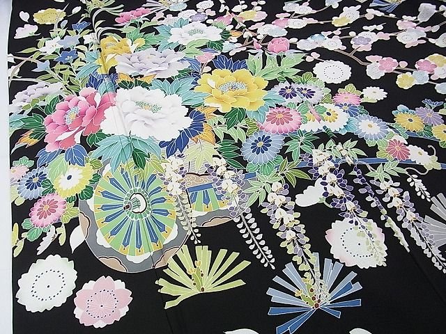 平和屋本店■極上　振袖　友禅　作家物　吉祥花車文　黒地　逸品　DZAA1325kh4 - 平和屋