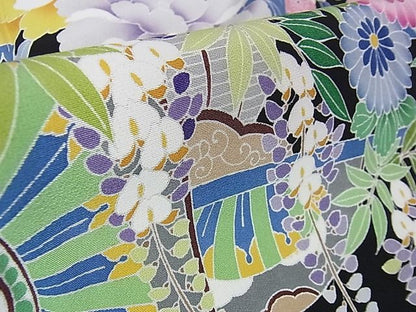 平和屋本店■極上　振袖　友禅　作家物　吉祥花車文　黒地　逸品　DZAA1325kh4 - 平和屋