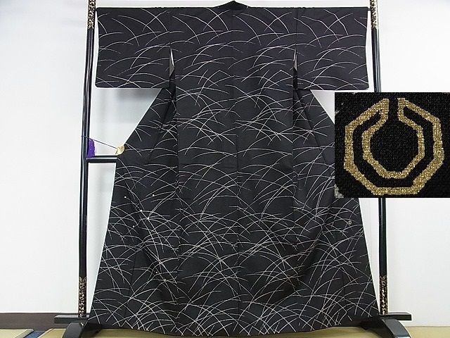 平和屋本店●極上 石川県指定無形文化財 牛首紬 白山工房 手織り 訪問着 駒刺繍 露芝 黒地 逸品 DZAA1448kh5