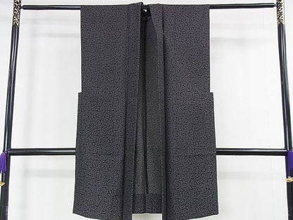 平和屋本店■極上　男性　袖なし羽織　単衣　お召地　花唐草文　黒地　逸品　DZAA1454kh4 - 平和屋