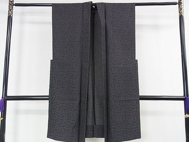 平和屋本店■極上　男性　袖なし羽織　単衣　お召地　花唐草文　黒地　逸品　DZAA1454kh4 - 平和屋