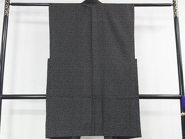 平和屋本店■極上　男性　袖なし羽織　単衣　お召地　花唐草文　黒地　逸品　DZAA1454kh4 - 平和屋
