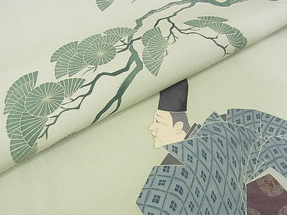 平和屋本店■極上　加賀友禅の巨匠　初代　由水十久　訪問着　平安人物　松　若芽色地　逸品　DZAA1565kh4 - 平和屋