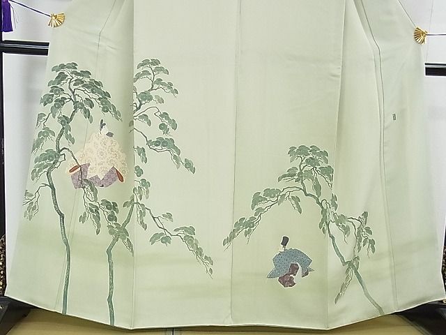 平和屋本店■極上　加賀友禅の巨匠　初代　由水十久　訪問着　平安人物　松　若芽色地　逸品　DZAA1565kh4 - 平和屋