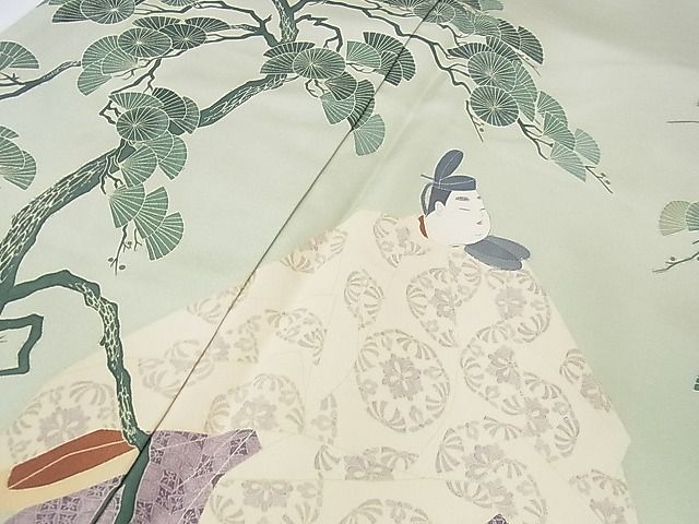 平和屋本店■極上　加賀友禅の巨匠　初代　由水十久　訪問着　平安人物　松　若芽色地　逸品　DZAA1565kh4 - 平和屋