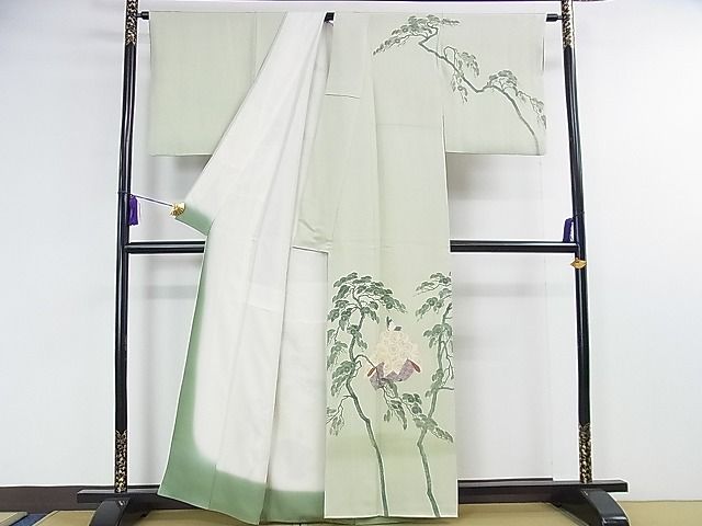 平和屋本店■極上　加賀友禅の巨匠　初代　由水十久　訪問着　平安人物　松　若芽色地　逸品　DZAA1565kh4 - 平和屋