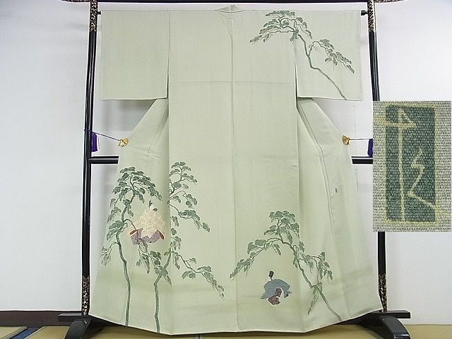 平和屋本店■極上　加賀友禅の巨匠　初代　由水十久　訪問着　平安人物　松　若芽色地　逸品　DZAA1565kh4 - 平和屋