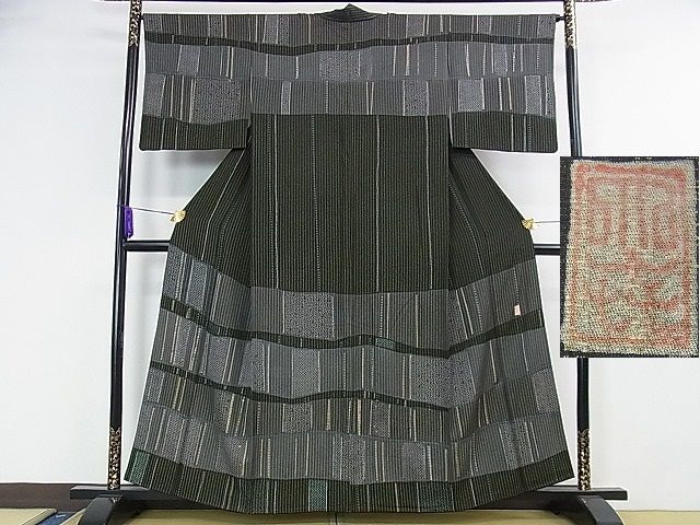 平和屋本店■極上　十日町 名門青柳高級ブランド　大喜百花　訪問着　雨縞　金糸　やまと金ラベル　逸品　DZAA1586kh4 - 平和屋