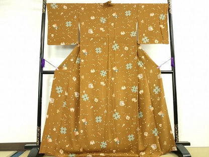 平和屋本店■極上　人形作家・ホリヒロシ　小紋　宝尽くし　玩具文様　鬼しぼ縮緬　枇杷茶色地　逸品　DZAA1753kh4 - 平和屋