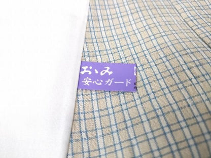 平和屋本店■極上　結城紬　結城ちぢみ　単衣　今幡部　小倉太々　格子　証紙付き　逸品　未使用　DZAA1765kh4 - 平和屋