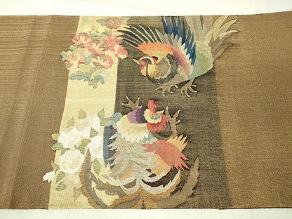 平和屋本店■極上　手織綴れ　山鹿清華　太鼓柄袋帯　草花百鶏図　金糸　逸品　DZAA1798kh4 - 平和屋