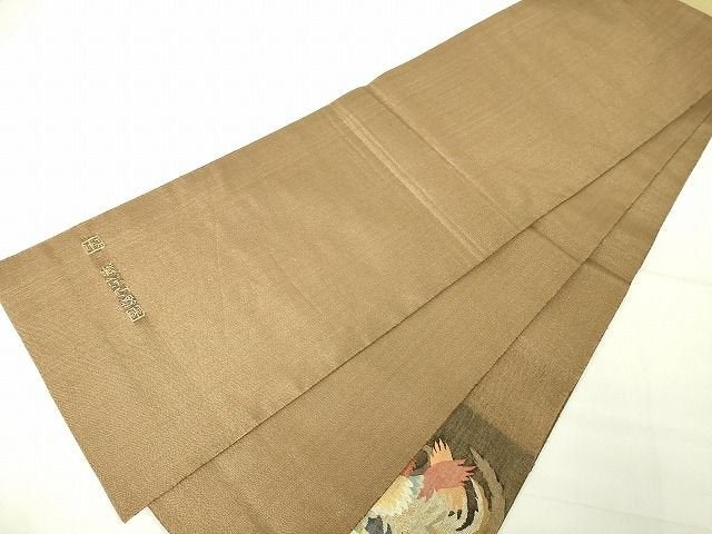 平和屋本店■極上　手織綴れ　山鹿清華　太鼓柄袋帯　草花百鶏図　金糸　逸品　DZAA1798kh4 - 平和屋