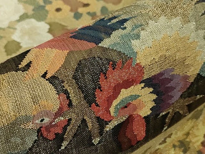 平和屋本店■極上　手織綴れ　山鹿清華　太鼓柄袋帯　草花百鶏図　金糸　逸品　DZAA1798kh4 - 平和屋