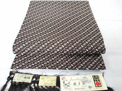 平和屋本店■極上　本場筑前博多織　大倉織物　誠之輔　八寸名古屋帯　琥珀織　博多金ラベル　証紙付き　逸品　未使用　DZAA1808kh4 - 平和屋