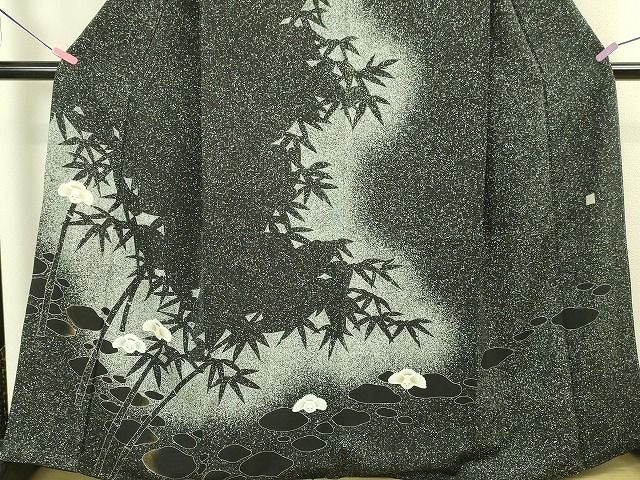 平和屋本店■極上　訪問着　作家物　ふくら雀　笹竹　たたき染め　黒地　逸品　DZAA1833kh4 - 平和屋