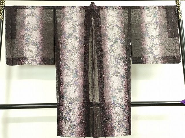 平和屋本店■極上　岡重謹製　長羽織　糊ぼかし友禅　オーガンジー　暈し染め　花唐草文　証紙付き　逸品　DZAA1848kh4 - 平和屋