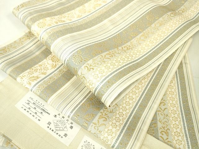 平和屋本店■極上　本場筑前博多織　草木染　手織工房　染匠：小森久　全通柄袋帯　如水間道　金糸　証紙付き　逸品　DZAA1883kh4 - 平和屋
