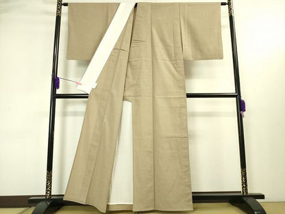 平和屋本店■極上　六代　樋口隆司　紬　単衣　小千谷織物　縮屋　紬ちりめん　うす茶　証紙付き　逸品　DZAA1924kh4 - 平和屋