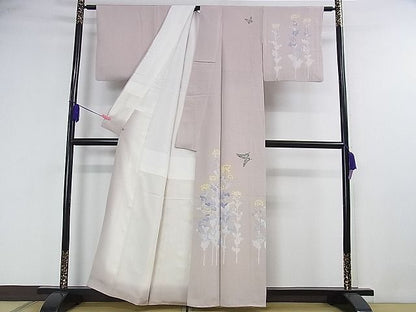 平和屋本店■極上 加賀友禅の巨匠 初代 由水十久 訪問着 菜の花 舞蝶 梅鼠色地 逸品 DZAA1935kh4 - 平和屋