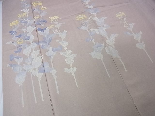 平和屋本店■極上 加賀友禅の巨匠 初代 由水十久 訪問着 菜の花 舞蝶 梅鼠色地 逸品 DZAA1935kh4 - 平和屋