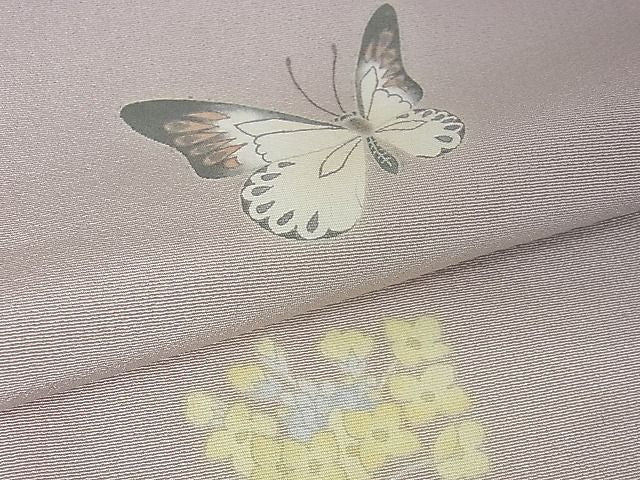 平和屋本店■極上 加賀友禅の巨匠 初代 由水十久 訪問着 菜の花 舞蝶 梅鼠色地 逸品 DZAA1935kh4 - 平和屋