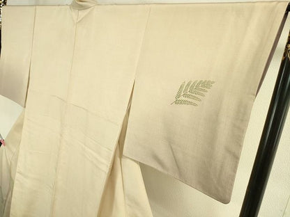 平和屋本店■極上　人間国宝　福田喜三郎　訪問着　紬地　刺繍　枝葉文　金糸　鈴乃屋扱い　逸品　DZAA1949kh4 - 平和屋