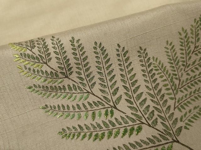 平和屋本店■極上　人間国宝　福田喜三郎　訪問着　紬地　刺繍　枝葉文　金糸　鈴乃屋扱い　逸品　DZAA1949kh4 - 平和屋