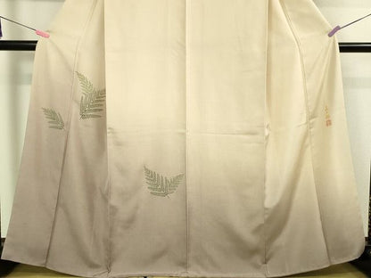 平和屋本店■極上　人間国宝　福田喜三郎　訪問着　紬地　刺繍　枝葉文　金糸　鈴乃屋扱い　逸品　DZAA1949kh4 - 平和屋