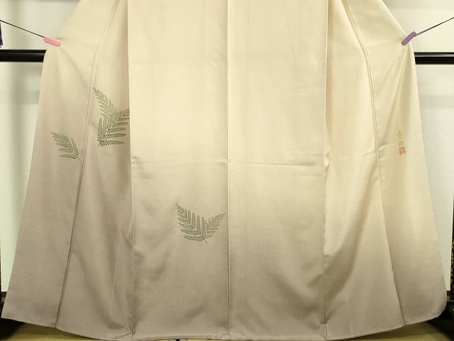 平和屋本店■極上　人間国宝　福田喜三郎　訪問着　紬地　刺繍　枝葉文　金糸　鈴乃屋扱い　逸品　DZAA1949kh4 - 平和屋