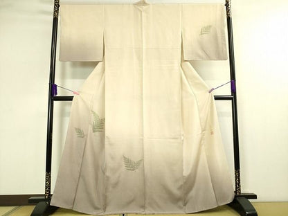 平和屋本店■極上　人間国宝　福田喜三郎　訪問着　紬地　刺繍　枝葉文　金糸　鈴乃屋扱い　逸品　DZAA1949kh4 - 平和屋
