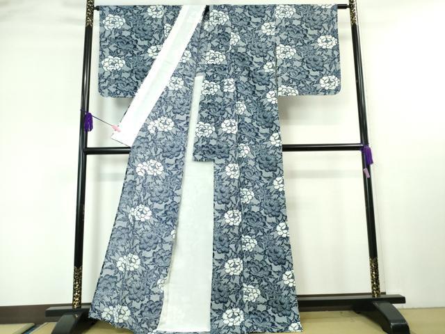 平和屋本店■極上　夏物　浴衣　東京染　綿紅梅　江戸中紋染　染:高橋常兵衛　牡丹　綿　反端付き　逸品　未使用　DZAA20095kh5