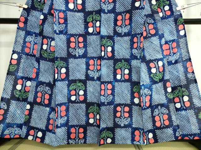 平和屋着物∴極上　夏物　浴衣　有松鳴海絞り　市松草花文　綿　逸品　DZAA20135kh5