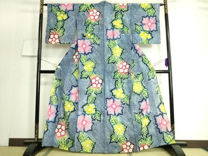 平和屋着物∴極上 夏物 浴衣 有松鳴海絞り 舞花文 綿 逸品 DZAA20141kh5
