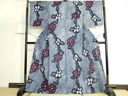 平和屋着物∴極上　夏物　浴衣　有松鳴海絞り　草花文　綿　逸品　DZAA20142kh5