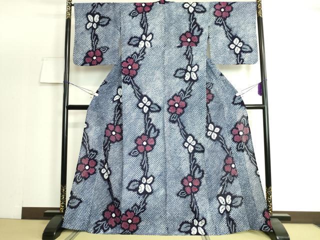 平和屋着物∴極上　夏物　浴衣　有松鳴海絞り　草花文　綿　逸品　DZAA20142kh5
