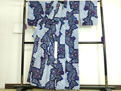 平和屋着物∴極上 夏物 浴衣 有松鳴海絞り 扇面花文 綿 逸品 DZAA20148kh5