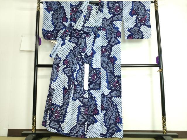 平和屋着物∴極上 夏物 浴衣 有松鳴海絞り 扇面花文 綿 逸品 DZAA20148kh5