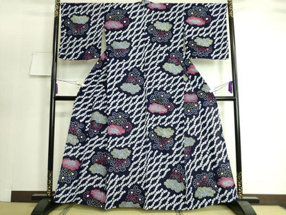 平和屋着物∴極上 夏物 浴衣 有松鳴海絞り 片輪車花文 綿 逸品 DZAA20150kh5
