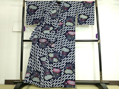 平和屋着物∴極上 夏物 浴衣 有松鳴海絞り 片輪車花文 綿 逸品 DZAA20150kh5