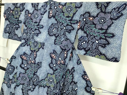 平和屋着物∴極上 夏物 浴衣 有松鳴海絞り 舞蝶草花文 綿 逸品 DZAA20154kh5