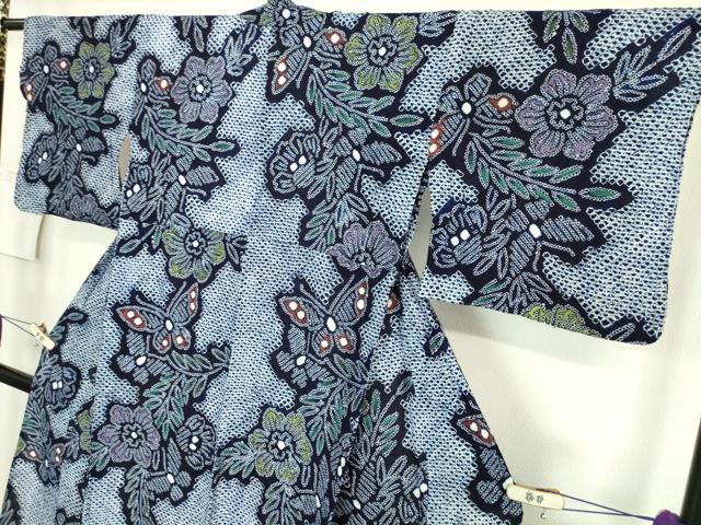 平和屋着物∴極上 夏物 浴衣 有松鳴海絞り 舞蝶草花文 綿 逸品 DZAA20154kh5