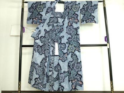 平和屋着物∴極上 夏物 浴衣 有松鳴海絞り 舞蝶草花文 綿 逸品 DZAA20154kh5