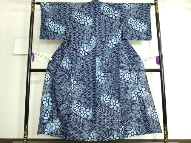 平和屋着物∴極上 夏物 浴衣 有松鳴海絞り 流水短冊花文 綿 逸品 DZAA20156kh5
