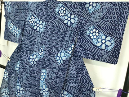 平和屋着物∴極上 夏物 浴衣 有松鳴海絞り 流水短冊花文 綿 逸品 DZAA20156kh5