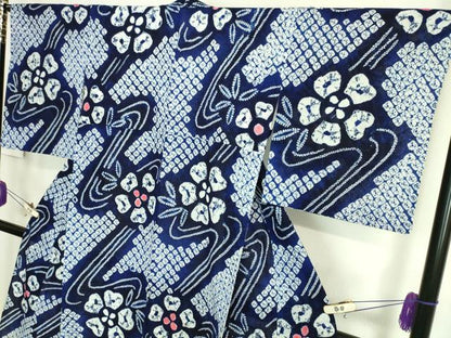平和屋着物∴極上 夏物 浴衣 有松鳴海絞り 流水花文 綿 逸品 DZAA20157kh5