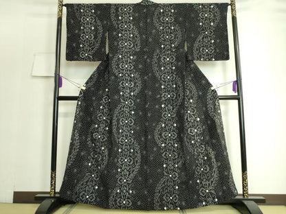 平和屋本店■極上　夏物　浴衣　有松鳴海絞り　花唐草間道　黒地　綿　逸品　未使用　DZAA20161kh5