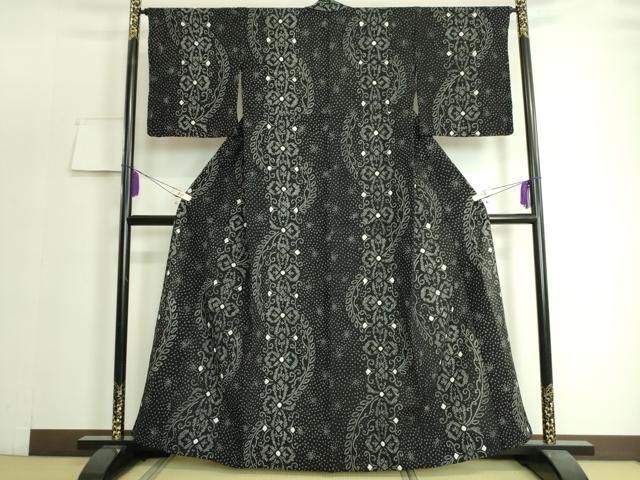 平和屋本店■極上　夏物　浴衣　有松鳴海絞り　花唐草間道　黒地　綿　逸品　未使用　DZAA20161kh5