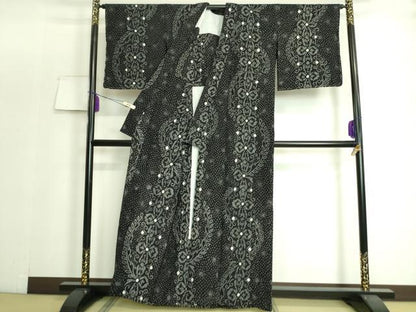 平和屋本店■極上　夏物　浴衣　有松鳴海絞り　花唐草間道　黒地　綿　逸品　未使用　DZAA20161kh5