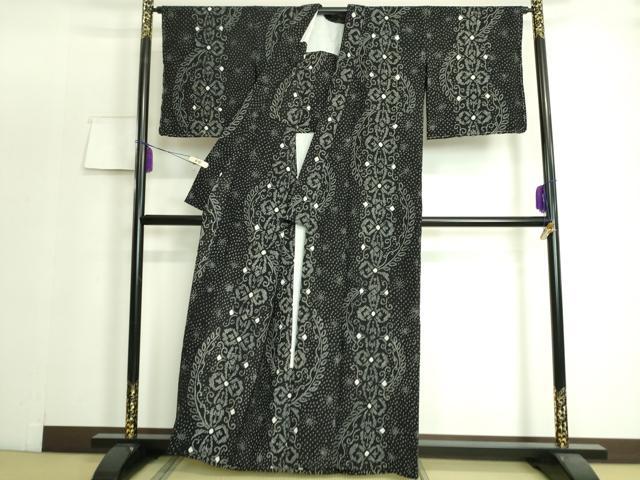 平和屋本店■極上　夏物　浴衣　有松鳴海絞り　花唐草間道　黒地　綿　逸品　未使用　DZAA20161kh5